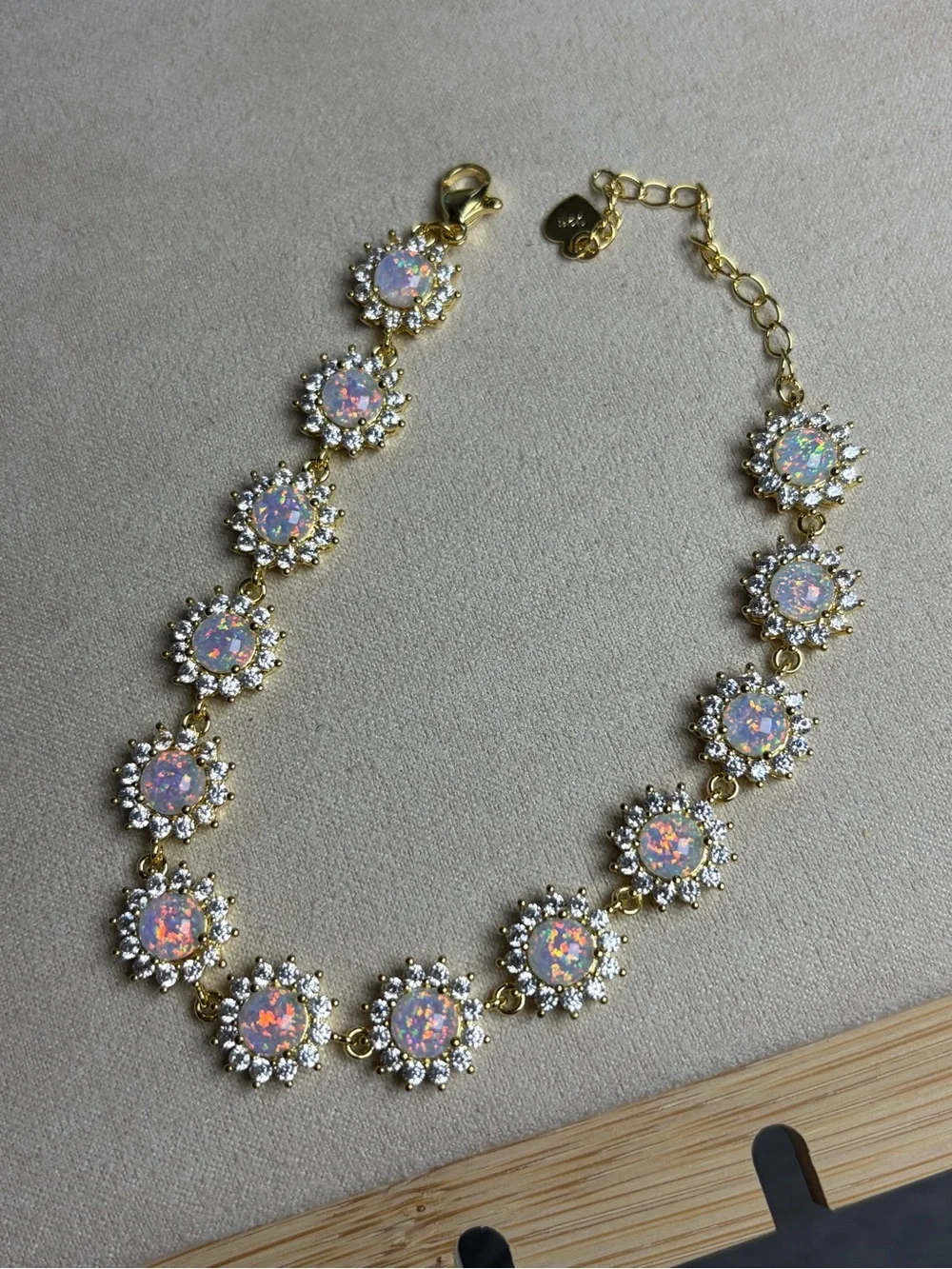Gold-Tone Opal Halo Bracelet in White Opal